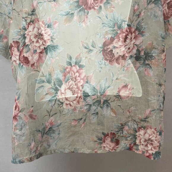 Floral Blouse Jacket Sheer Textured Fabric Sz 20W Short Sleeve Women Cottagecore - Picture 6 of 14